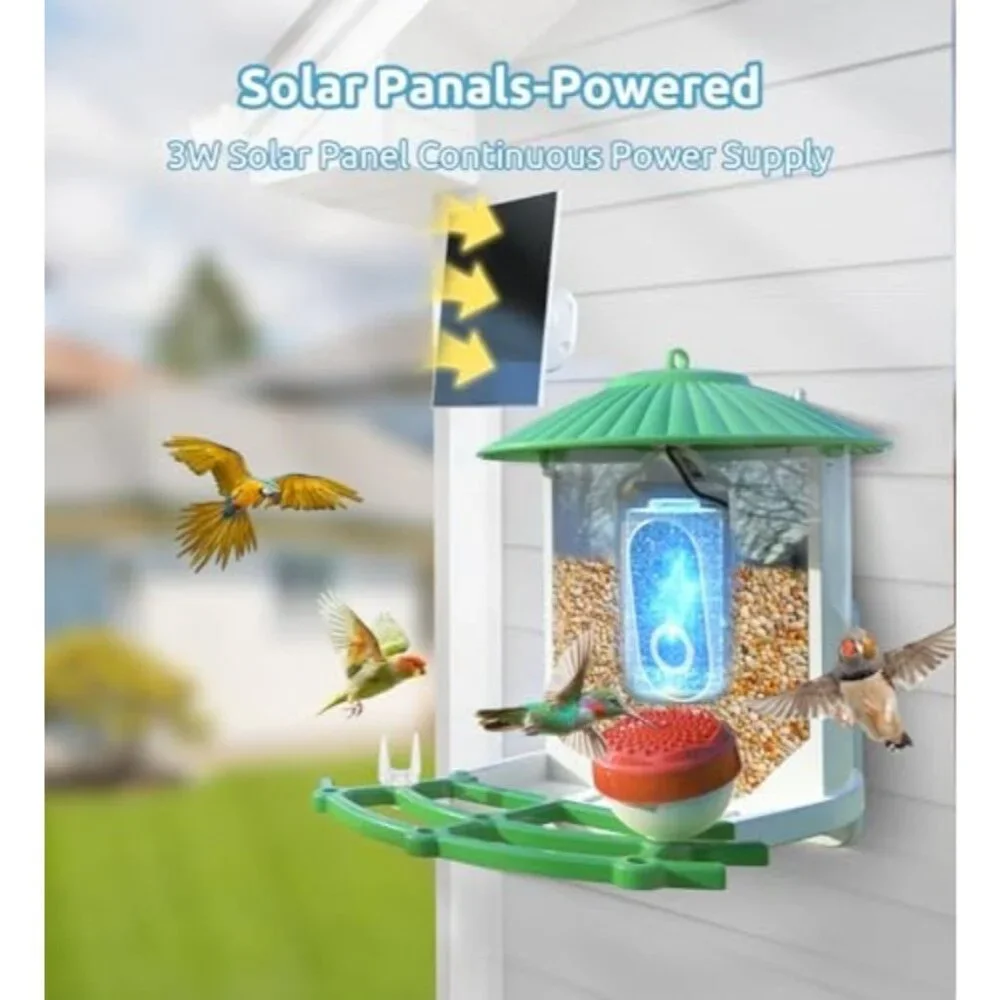 Smart Bird Feeder with Camera, 2K Live View AI Identify Birds Species with Solar